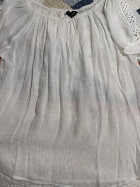 Lightweight White Peasant Blouse with Lace Trim